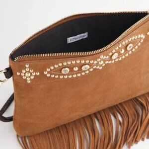 Chico’s Tan Suede Fringe Wristlet – Fall 2025 Collection – Like New